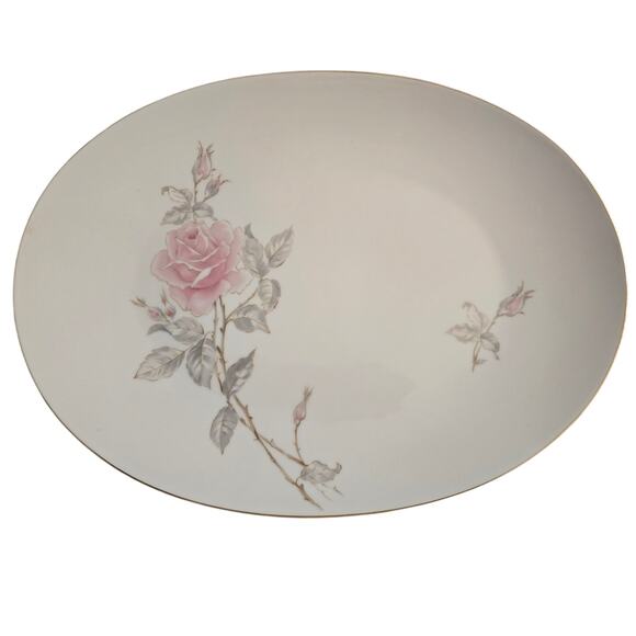 VTG Sango Japan Gold Rim Pastoral Pink Roses 14" Oval Serving Platter‎ Pastoral - Picture 1 of 3